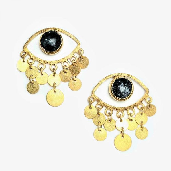 Επιχρυσωμένα σκουλαρίκια Μάτια με αιματίτη χαλαζία