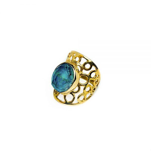 Gold plated chrysocolla quartz ring