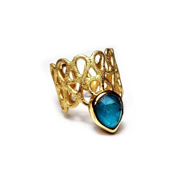 Gold plated ring with chrysocolla