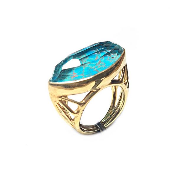 Gold-plated ring with chrysocolla quartz
