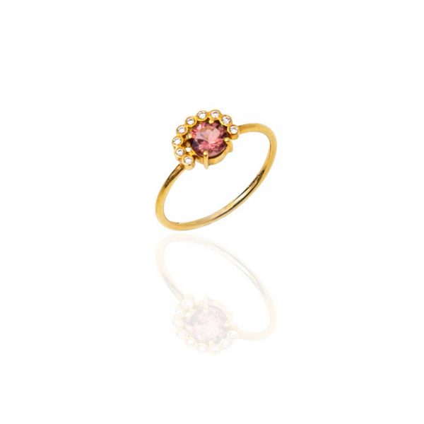 ΧGold ring with diamonds and rhodolite