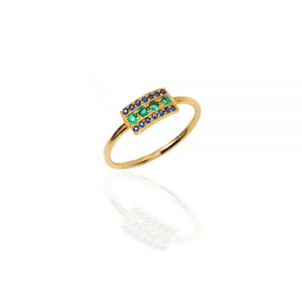 Gold ring with emeralds and sapphires