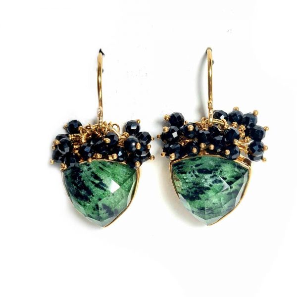 Gold-plated earrings with zoisites quartz and spinels